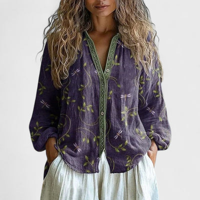 Ambra | Vintage Blouse met Bladerenprint