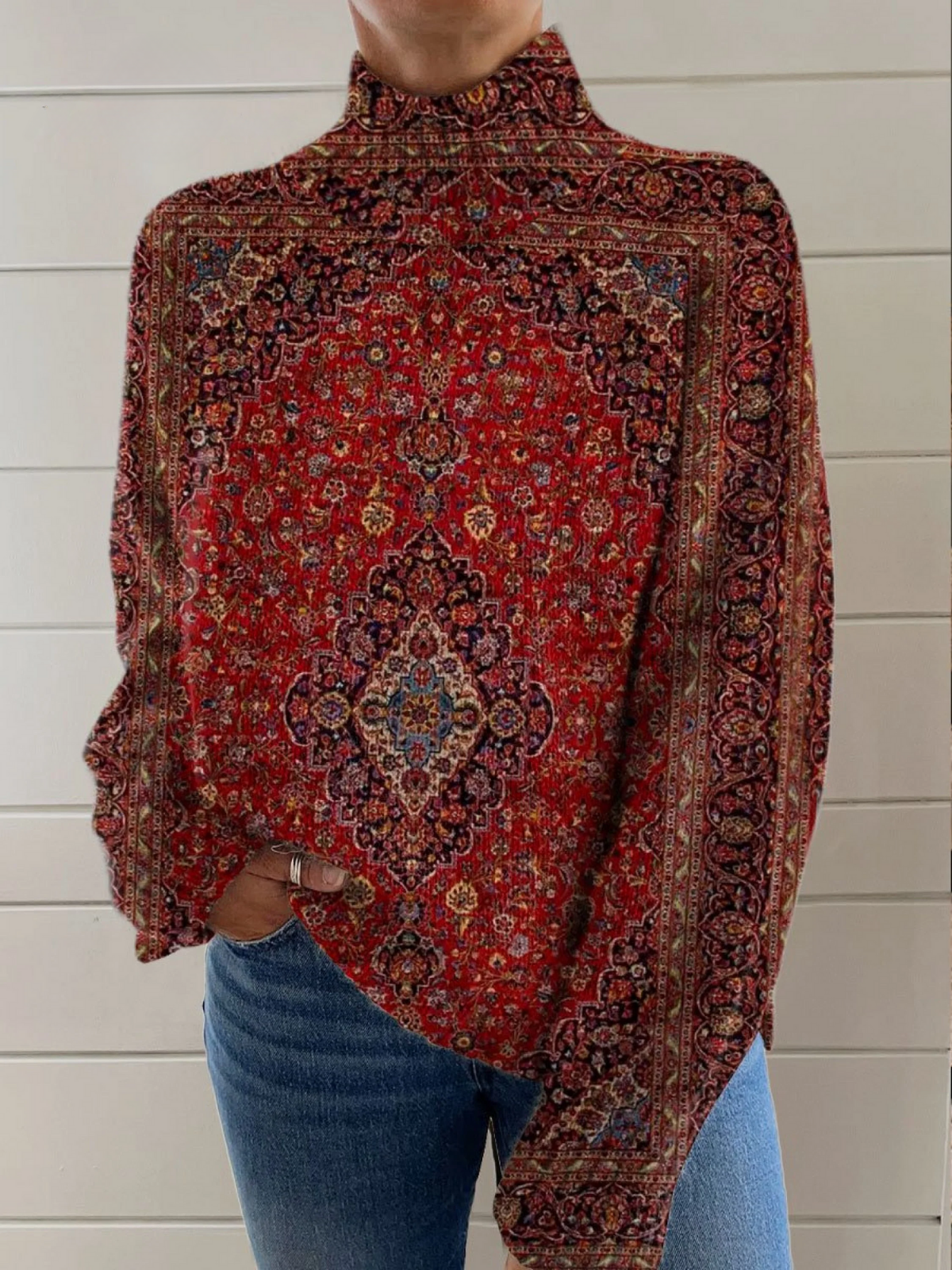 Lydia | Vintage Kunstdruk Rollkragenpullover