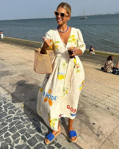 ANNI - Bedrukte linnen jurk