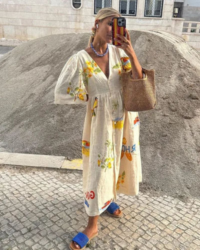 ANNI - Bedrukte linnen jurk