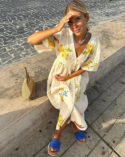 ANNI - Bedrukte linnen jurk