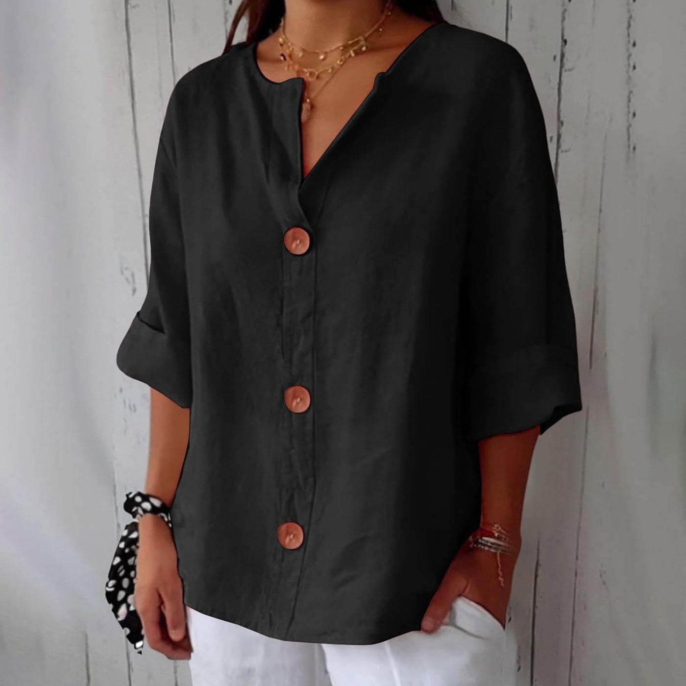 Liore™ – Minimalistische Blouse met Verticale Structuur