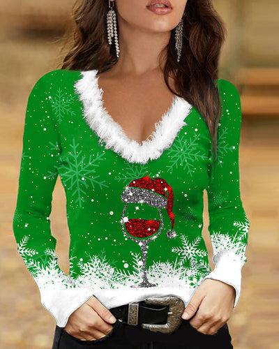 Byela | Bedrukt V-hals Lange Mouwen Top