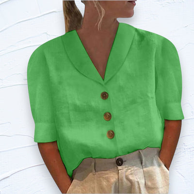 Retro-Chic Knopblouse met Geknoopte Voorkant