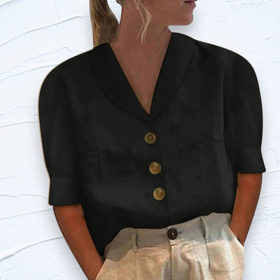 Retro-Chic Knopblouse met Geknoopte Voorkant