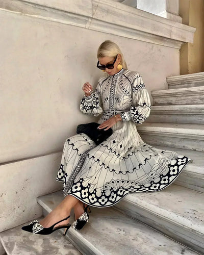 Eulalia - Retro Staande Kraag Boho Jurk