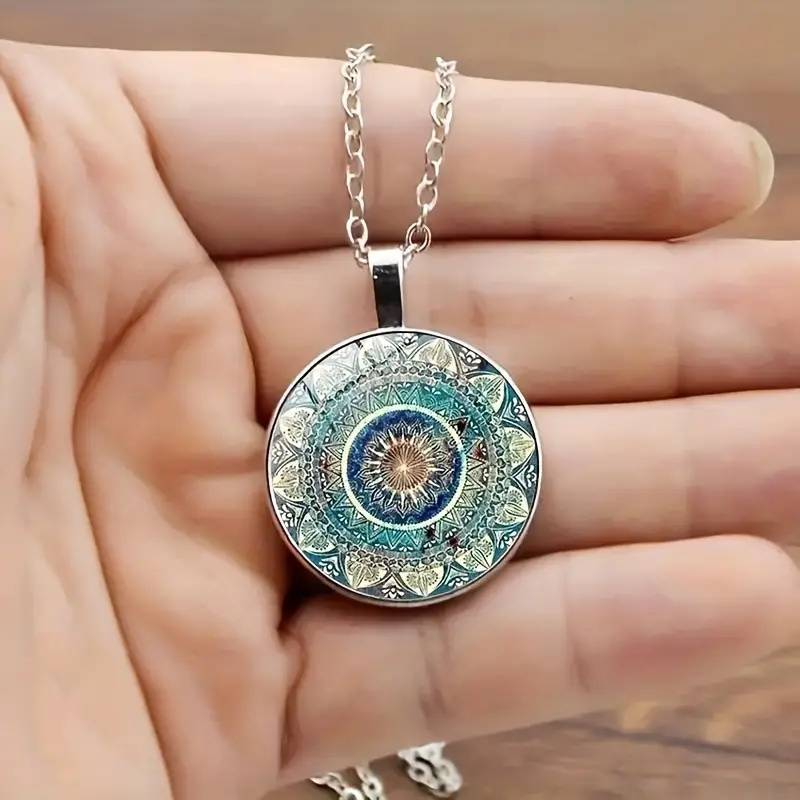 Vintage Mandala ronde blauwe collier